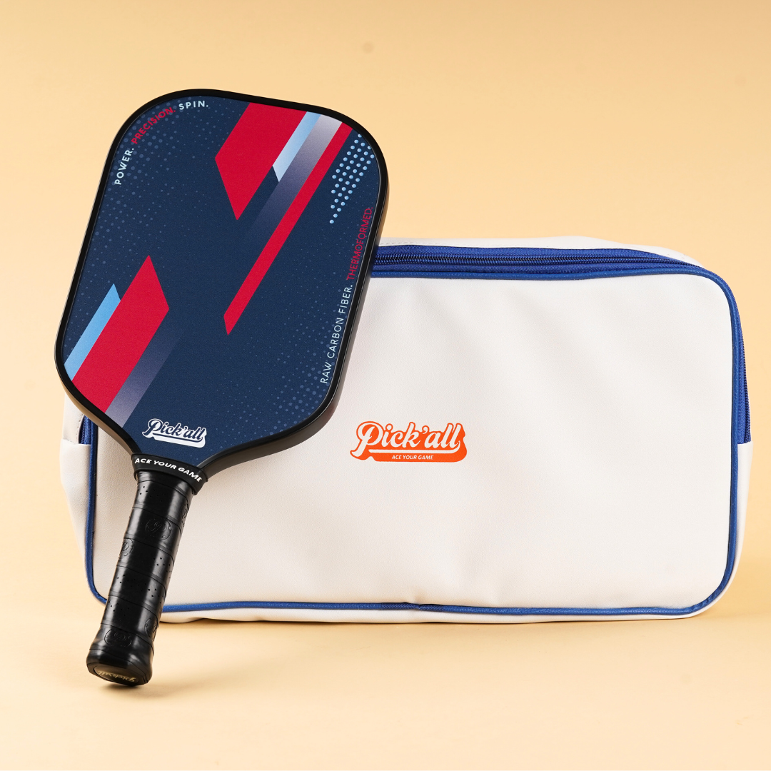 Pick’all Raw Carbon Fiber Strong Spin & Power Surface Thermoformed Long Face 16MM Ace Series Pickleball Paddle - Flash