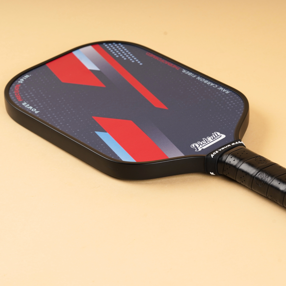 Pick’all Raw Carbon Fiber Strong Spin & Power Surface Thermoformed Long Face 16MM Ace Series Pickleball Paddle - Flash