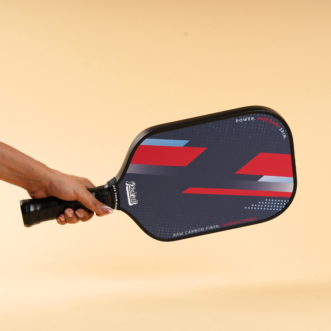 Pick’all Raw Carbon Fiber Strong Spin & Power Surface Thermoformed Long Face 16MM Ace Series Pickleball Paddle - Flash