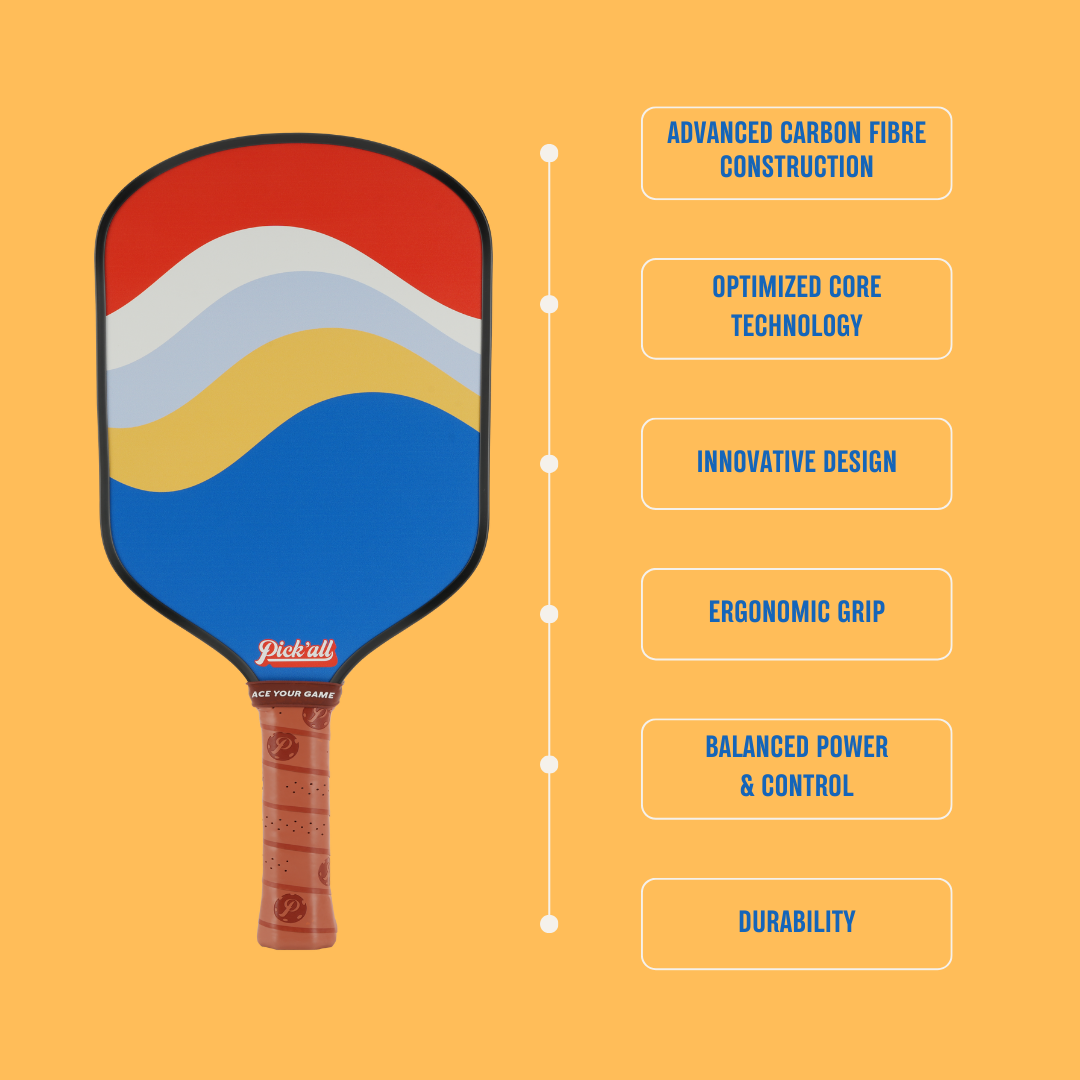 Pick’all Raw Carbon Fiber Strong Spin & Power Surface Thermoformed Wide Face 16MM Advanced Series Pickleball Paddle - Edge