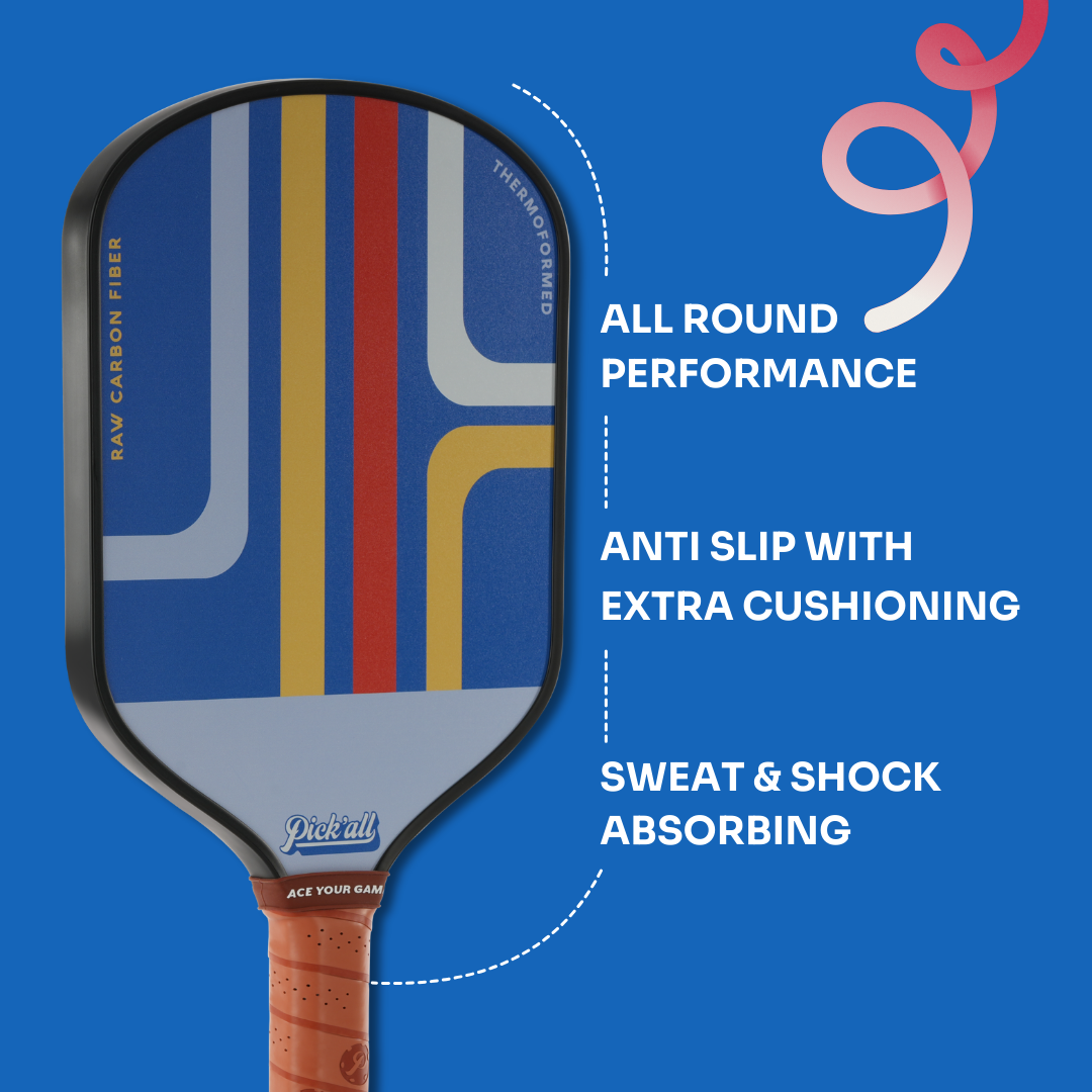 Pick’all Raw Carbon Fiber Strong Spin & Power Surface Thermoformed Wide Face 16MM Advanced Series Pickleball Paddle - Edge