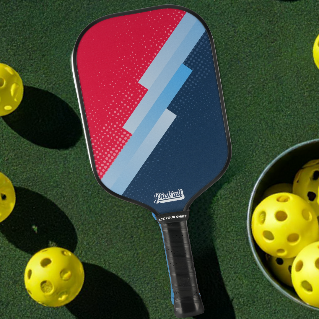 Pick’all Raw Carbon Fiber Strong Spin & Power Surface Thermoformed Long Face 16MM Ace Series Pickleball Paddle - Flash