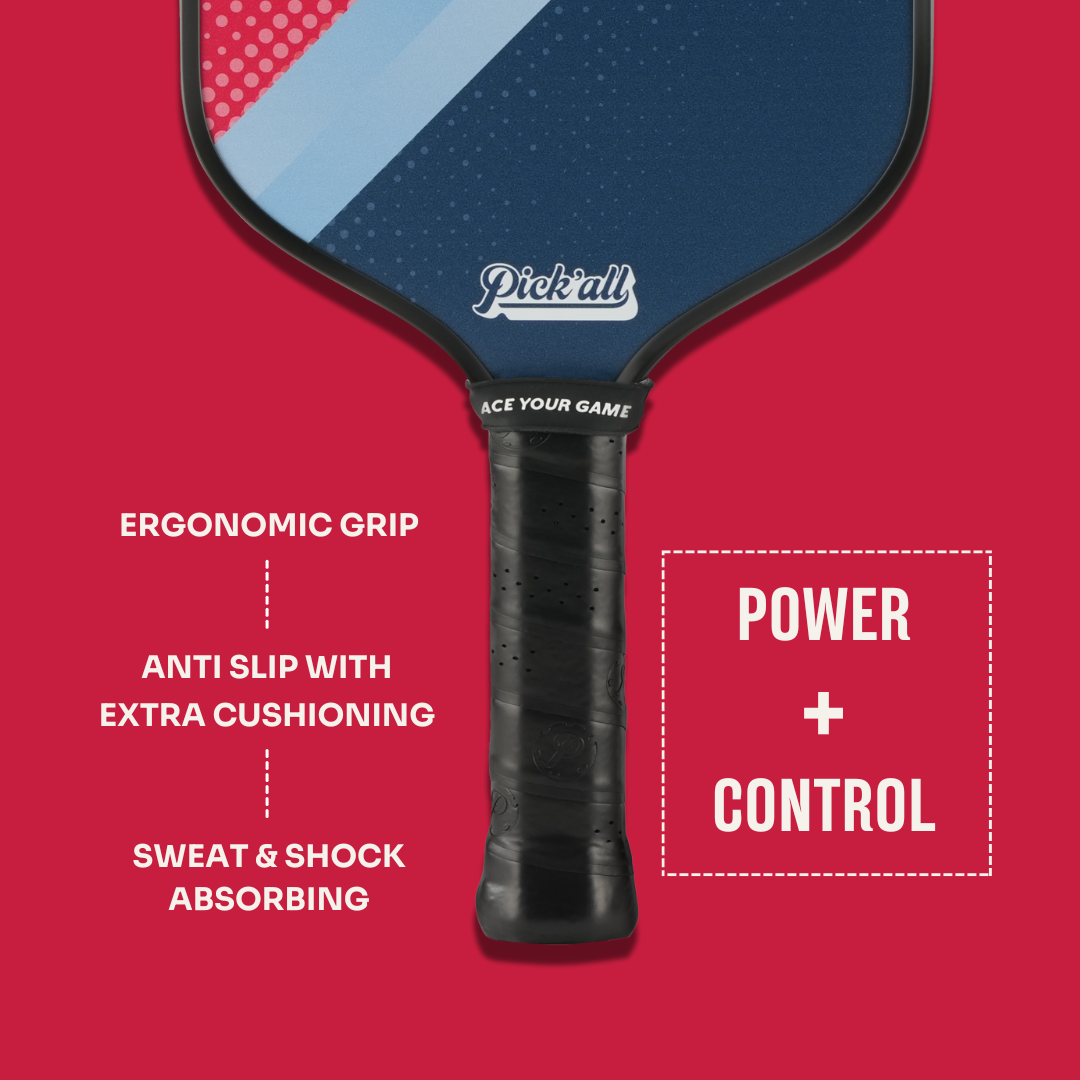 Pick’all Raw Carbon Fiber Strong Spin & Power Surface Thermoformed Long Face 16MM Ace Series Pickleball Paddle - Flash