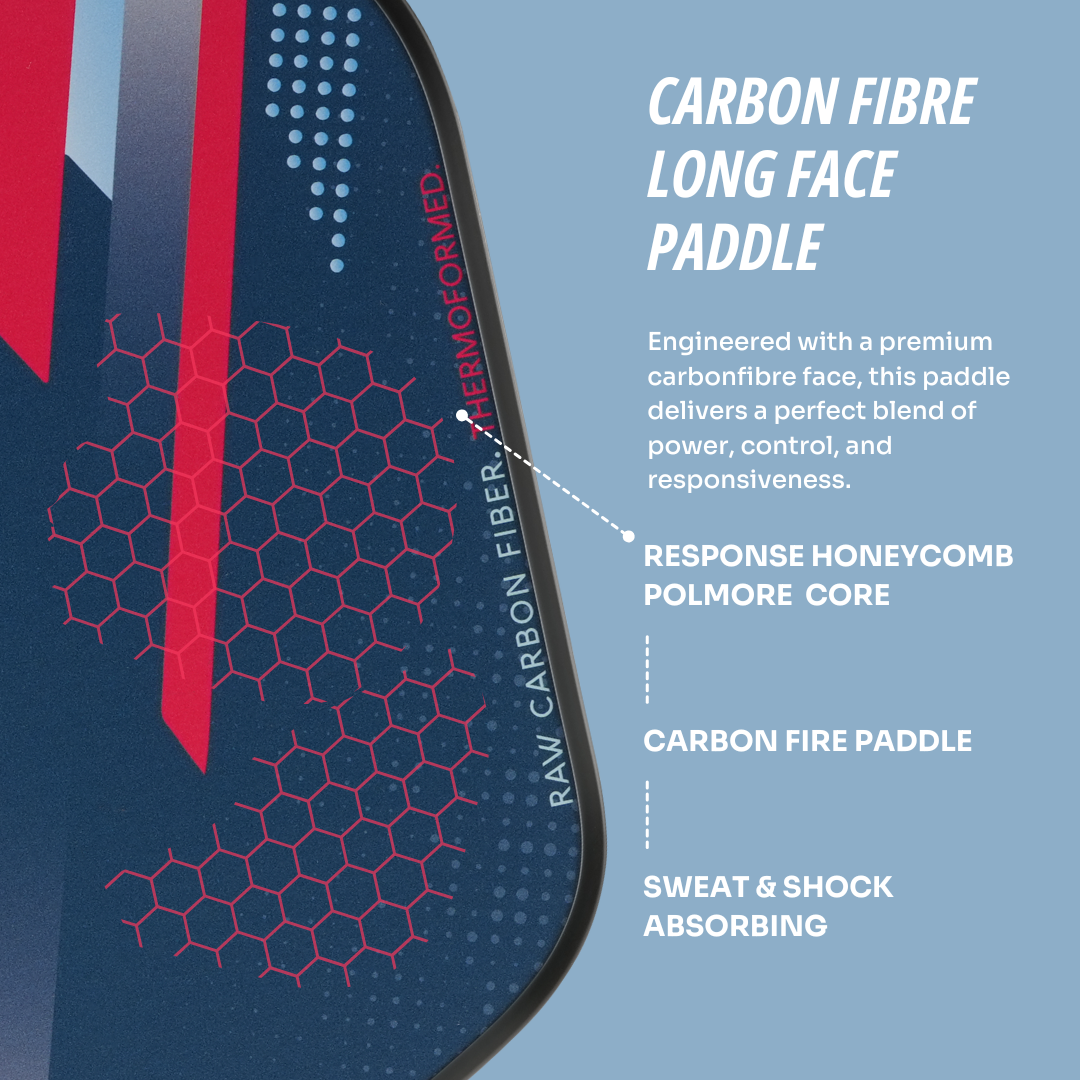 Pick’all Raw Carbon Fiber Strong Spin & Power Surface Thermoformed Long Face 16MM Ace Series Pickleball Paddle - Flash