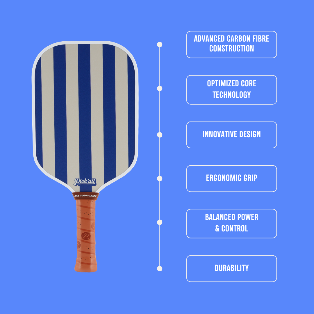 Pick’all Raw Carbon Fiber Strong Spin & Power Surface | Thermoformed Long Face 16MM Ace Series Pickleball Paddle - Nautics