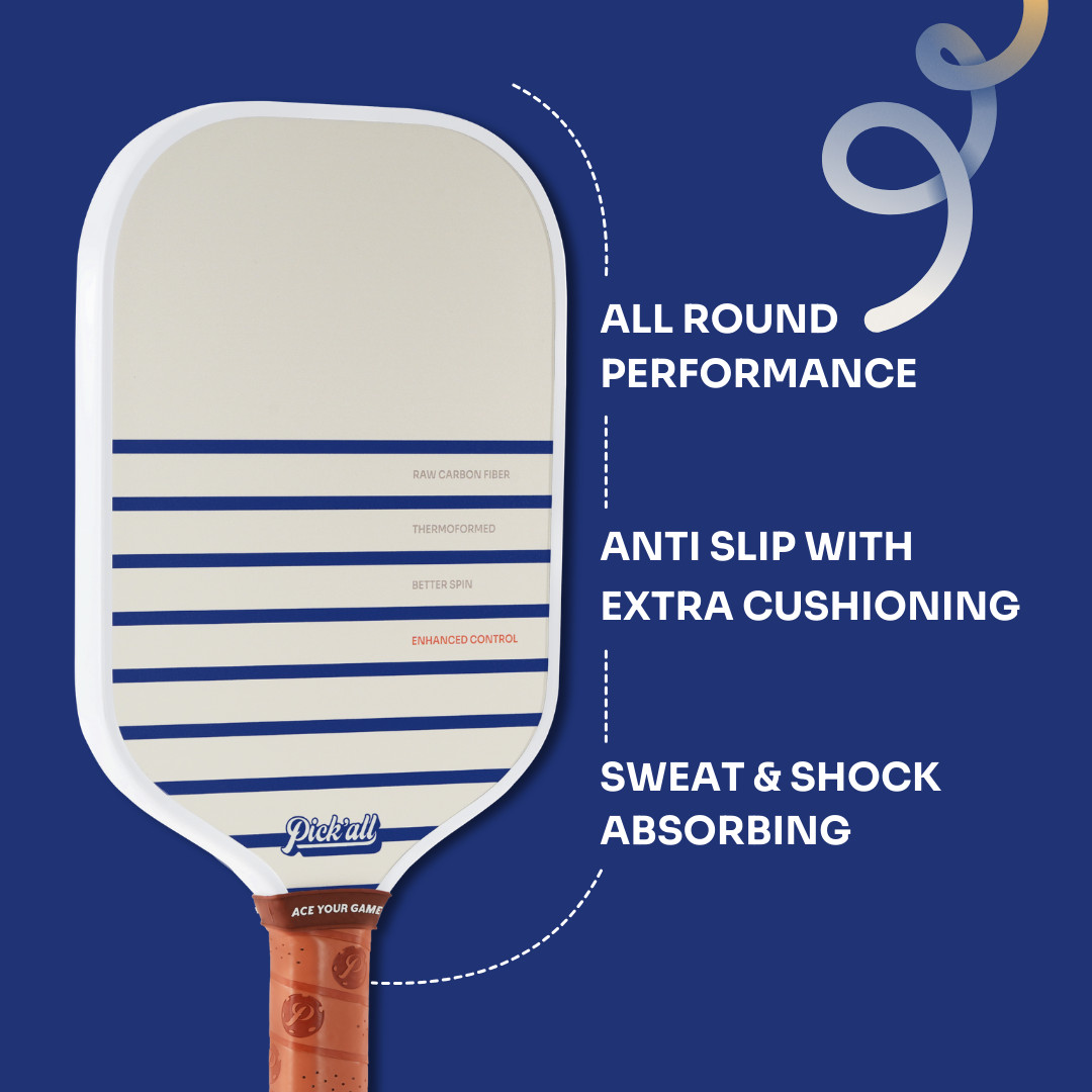 Pick’all Raw Carbon Fiber Strong Spin & Power Surface | Thermoformed Long Face 16MM Ace Series Pickleball Paddle - Nautics