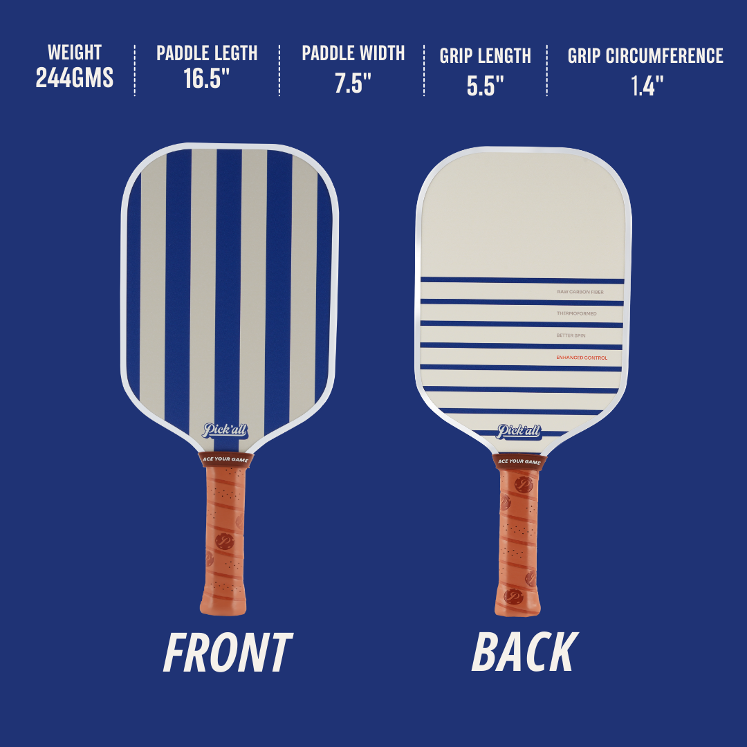 Pick’all Raw Carbon Fiber Strong Spin & Power Surface | Thermoformed Long Face 16MM Ace Series Pickleball Paddle - Nautics