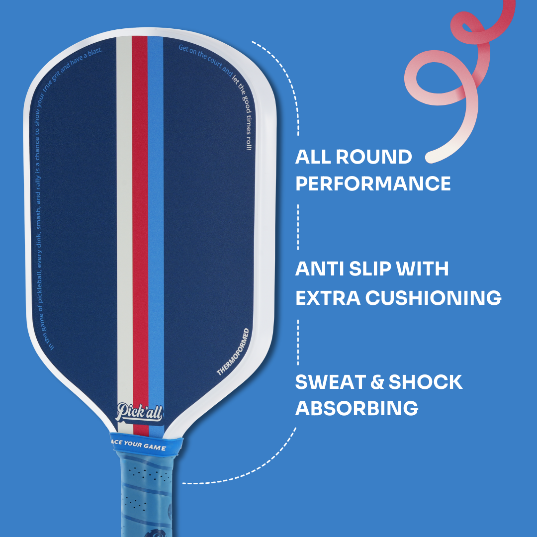 Pick’all Fiber Glass Power + Control + Spin Thermoformed Wide Face 16MM Leisure Series Pickleball Paddle - Winning Streak