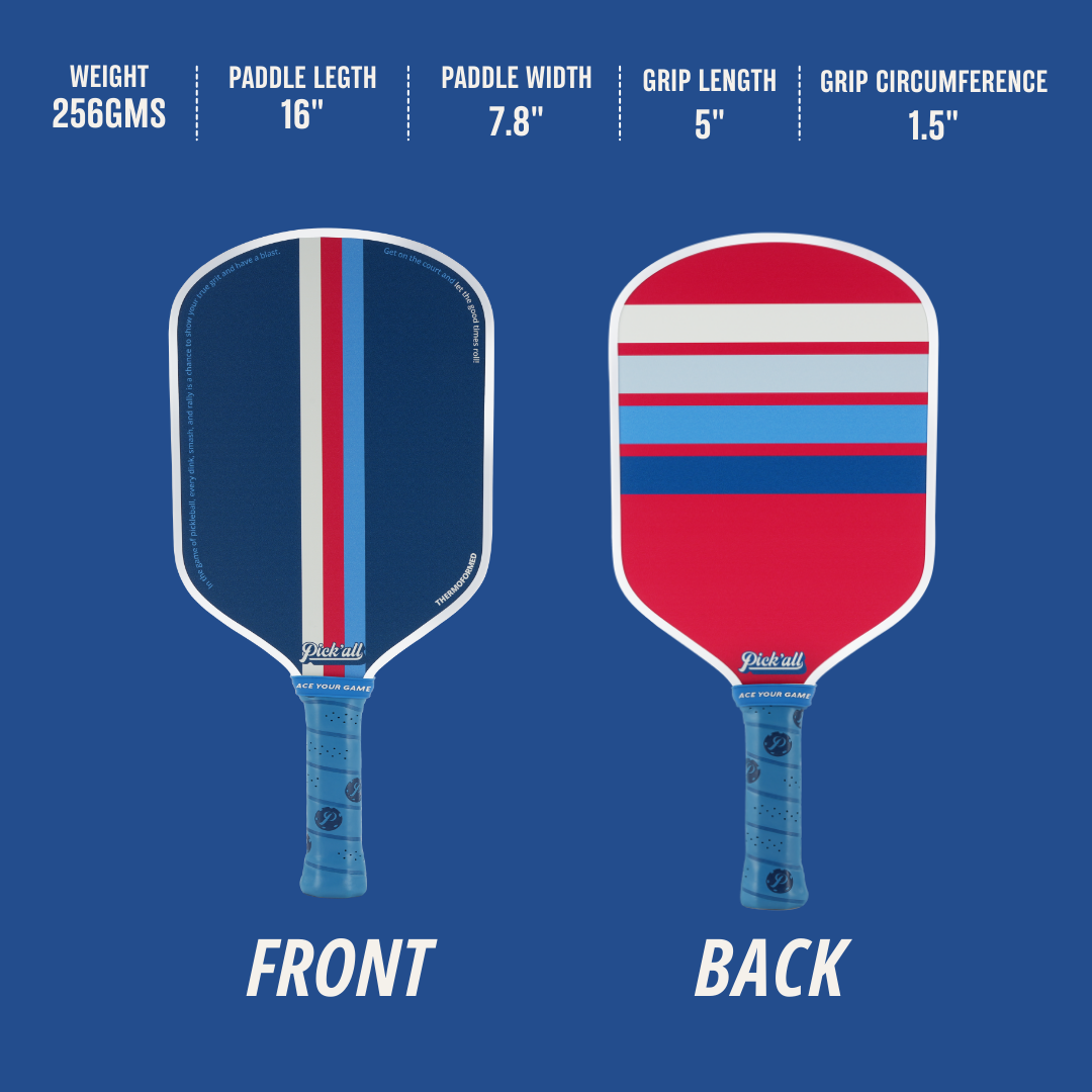 Pick’all Fiber Glass Power + Control + Spin Thermoformed Wide Face 16MM Leisure Series Pickleball Paddle - Winning Streak