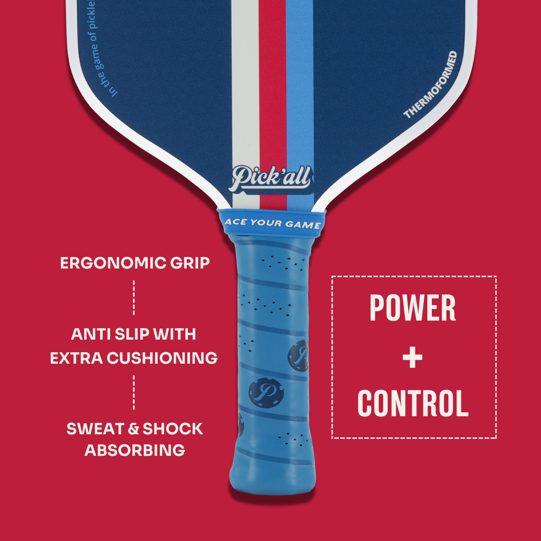 Pick’all Fiber Glass Power + Control + Spin Thermoformed Wide Face 16MM Leisure Series Pickleball Paddle - Winning Streak