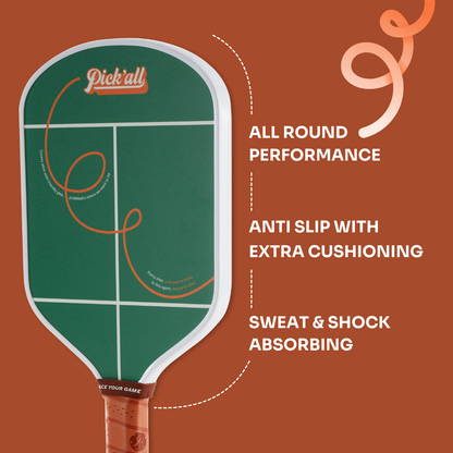 Pick’all Fiber Glass Thermoformed Wide Face 16MM Leisure Series Pickleball Paddle Courtside