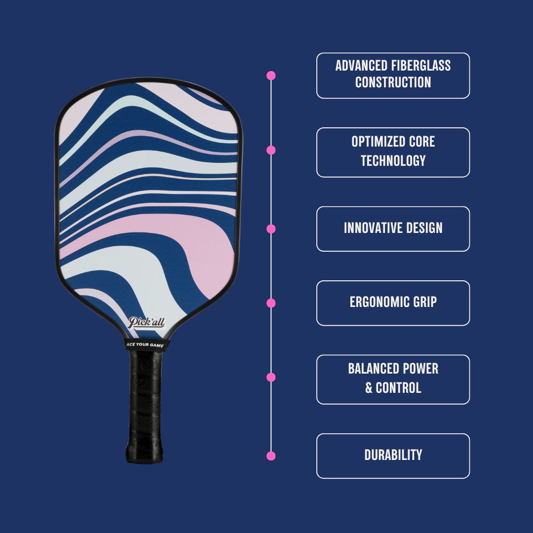 Pick’all Fiber Glass Thermoformed Wide Face 16MM Leisure Series Pickleball Paddle - Fierce