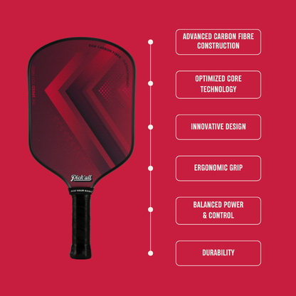 Pick’all Raw Carbon Fiber Strong Spin & Power Surface | Thermoformed Wide Face 16MM Advanced Series Pickleball Paddle - Turbo Strike