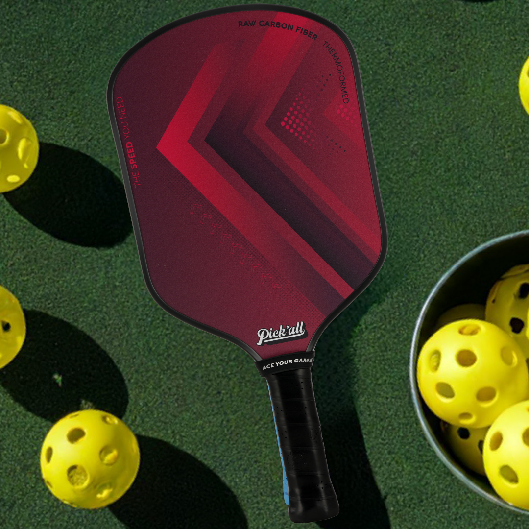 Pick’all Raw Carbon Fiber Strong Spin & Power Surface | Thermoformed Wide Face 16MM Advanced Series Pickleball Paddle - Turbo Strike